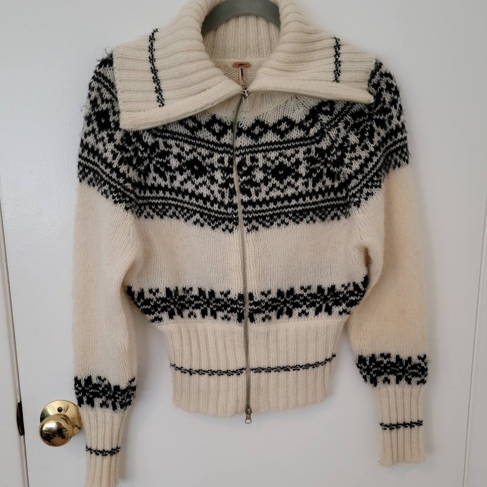 Free People Black and Cream Sweater Cardigan